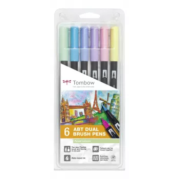 Tombow ABT-6P-2 Dual Brush Pen Set - 6 Colours - Fine Tip & Brush Tip - Multi-Colour