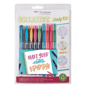 Tombow The Creative Study Kit including 4 Reporter Ballpoint Pens and 4 Mono Edge Highlighters