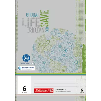 Brunnen School Exercise Book Recycling Ruling 6 Blank Without Margin A4