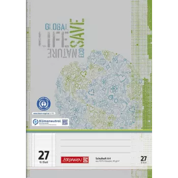 BRUNNEN Recycling Exercise Book A4 Ruling 27 Lined with Inner and Outer Margin - 32 Pages