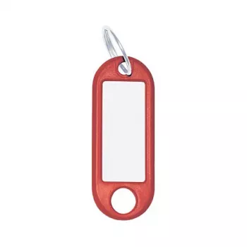 WEDO Keyring with Label, Diameter: 18 mm, Red Plastic, with White Writable Replaceable Insert (262 101802)