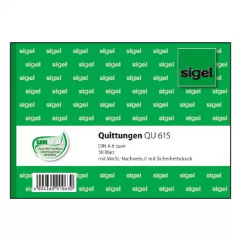 Sigel QU615 Receipt Book, A6 Landscape, 50 Sheets, Green
