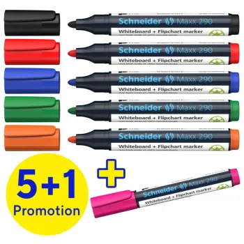 Schneider Maxx 290 Whiteboard and Flipchart Marker Set, 6 Pieces, Assorted Colours, 2.0 - 3.0 mm