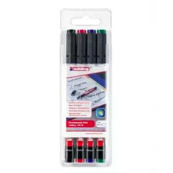 EDDING 142 M OHP Marker Set - Black, Blue, Green, Red - Round Tip - Medium - 1 mm - Alcohol-Based Ink - For Film, Glass, Plastic