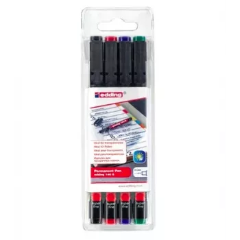 EDDING 140 Permanent Marker Fine Tip Black Blue Green Red 4 Pieces