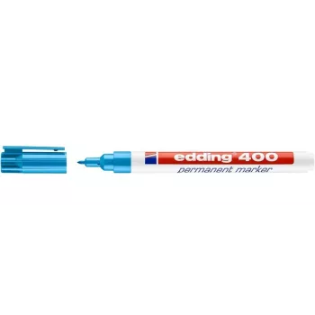 EDDING 400 Permanent Marker - Light Blue - Round Tip - 1 mm - Plastic - Cardboard, Glass, Leather, Metal, Plastic, Wood