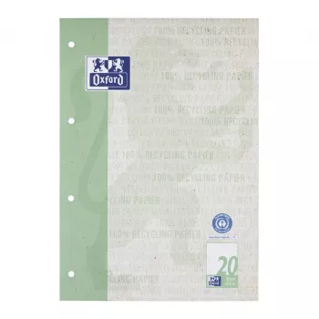 Oxford School Block Recycled DIN A4 50 Sheets Ruling 20 Head-Glued Blank 4-Hole Punched - A4