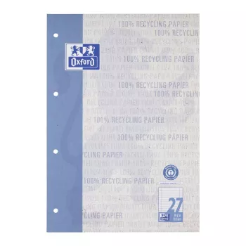 Oxford School Block Recycled DIN A4 50 Sheets Ruling 27 Squared with Margin Head-Glued - A4