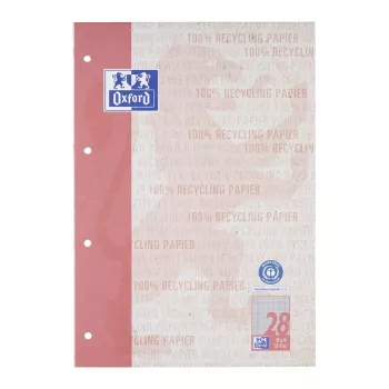 Oxford School Block Recycled DIN A4 50 Sheets Ruling 28 Squared with Margin Head-Glued - A4