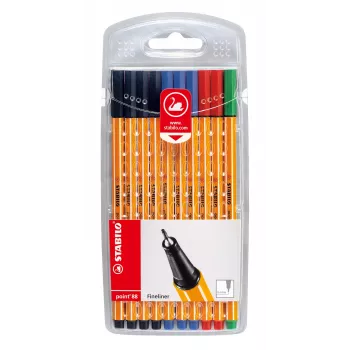 STABILO point 88 Fineliner Pen 0.4 mm - Assorted Colours (Black, Blue, Green, Red) - Blister Pack