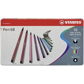 STABILO Pen 68 Fibre Pen - 1 mm - 10 Assorted Colours