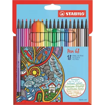 STABILO Pen 68 - Fine - 18 Colours - Assorted - Round Tip - 1 mm - Assorted