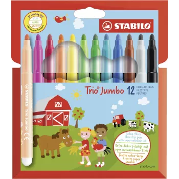 STABILO 380/12 Fineliner Pen Set - 12 Different Colours (Black, Blue, Brown, Green, Light Cyan, Light Green, Orange, Peach, Pink, Red, White, Yellow) - 0.4 mm Tip - Water-Based Ink - Plastic Case
