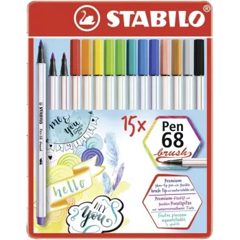 STABILO Pen 68 Brush - 15 Colours - Assorted - Water-Based Ink - Germany - Adults & Children