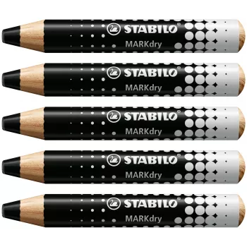 STABILO MARKdry Drywipe Marker Pen for Whiteboards Black Pack of 5