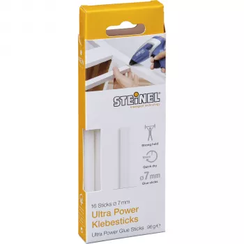 STEINEL 1x16 7mm Ultra Power Hot Glue Sticks, 16 Pieces, Transparent, High-Strength, Universal