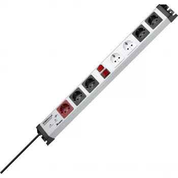 Heinrich Kopp POWERversal Socket Strip with 7 AC Sockets, Type F, IP20, 3600 W, Black/Grey/Red/White, 1.4 m Cable
