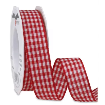 C.E. Pattberg Gift Ribbon Vichy Check Matt Red/White 25 mm x 20 m