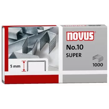 Novus Dahle No.10 SUPER staples - 5 mm leg length - stainless steel - 1000 staples - capacity 20 sheets