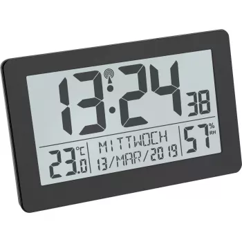 TFA Dostmann 60.2557.01 Radio Clock with Indoor Climate, Large Display, Black