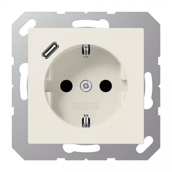 JUNG A 1520-18 C SCHUKO Socket 16 A with USB Charger (JUNG Quick Charge) 1 x Type C, Safety Plus, AS Series, White (Ivory)
