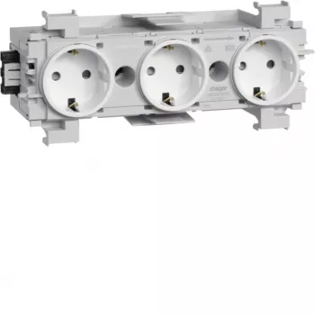 HAGER GS30019016 3-Gang socket, polar white, screwless terminals