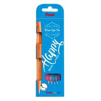 Pentel Sign Pen Brush Pen Set 4 Colours Black Red Blue Green