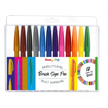 Pentel 12 SES15-12 Brush Pen Set Assorted Colours