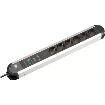 BACHMANN PRIMO Surge Protection Power Strip, 6 AC Sockets, 1.75 m, Type F, Aluminium, Black