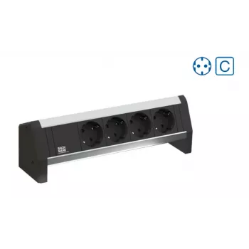 Bachmann Desk 1 Power Strip - 3 AC Type F Sockets - Aluminium/Plastic - 324 mm - Indoor