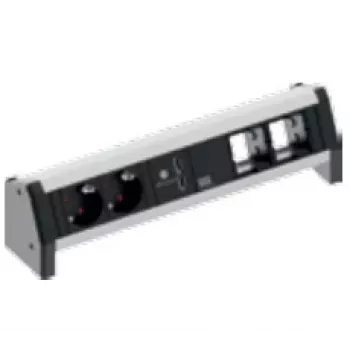 Bachmann DESK 1 Desk Connection Panel, Aluminium, Black, 2 AC Sockets, 230 V, 16 A, USB Charging Function