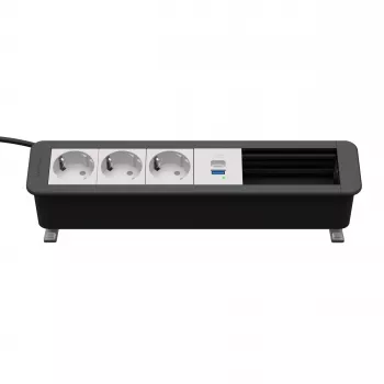 Kindermann CP Office Desk 6-f 3xPower 1xUSB A/C Desk Connectivity Panel Silver/Black