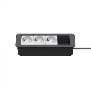 Kindermann CP Office Frame 4-Way 3 x Power Socket Desktop Connectivity Hub Silver