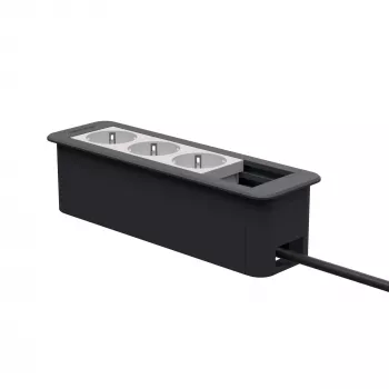 Kindermann CP Office Frame 4-Way 3 x Power Socket Desktop Connectivity Hub Silver