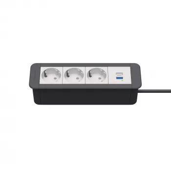 Kindermann CP Office Frame 4-Fold Desk Connection Module with 3x Schuko Sockets and 1x USB-A Charging Port (7551000223)