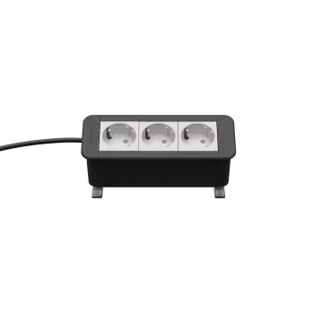 Kindermann CP Office Desk 3-Way Power Strip with 3 Schuko Sockets, 2m Cable, Silver/Black