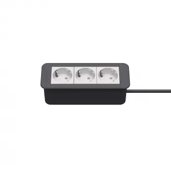 Kindermann CP Office Frame 3-Fold 3x Power Socket Desk Connectivity Panel Silver/Black