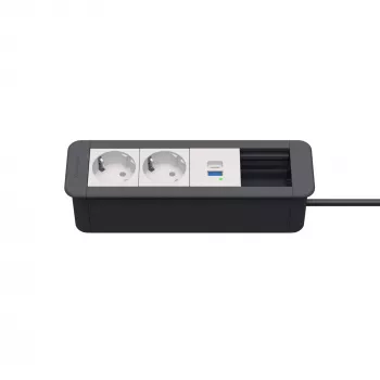 Kindermann CP Office Frame 4-Fold 2x Schuko 1x USB-C PD Desk Power and Data Module
