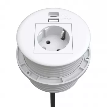 Kindermann CablePort Table White (STS-R90-2 White) - Desk Connection Panel with 2x Schuko Sockets