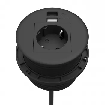 Kindermann CablePort Table Black (STS-R90-2 Black) - Desk Connection Panel Housing