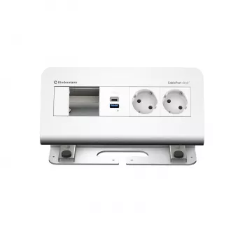 Kindermann CablePort desk² 4-Fold 2x Power 2x USB Desk Connection Module, Aluminium