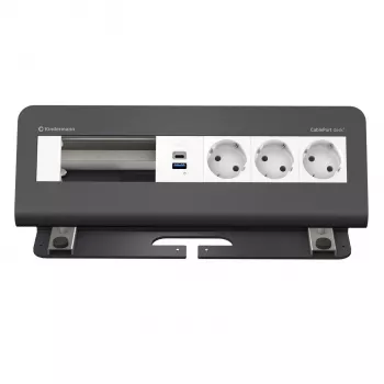 Kindermann CablePort desk² 6-Fold 3x Schuko 2x USB-A Desk Connection Module Silver/Black