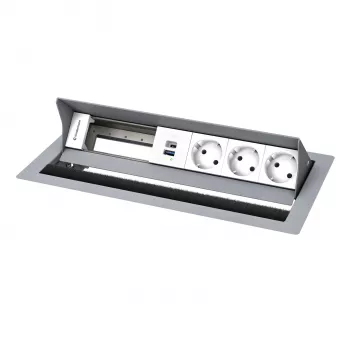 Kindermann CP Standard² 6-Fold Desk Connection Panel with 3x Power and 1x USB-A Charging Function, Silver