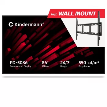 Kindermann Display PD-5086 86 inch 4K UHD Professional Digital Signage Display, 550 cd/m², 24/7, OPS Slot, Non-Touch