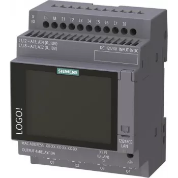 Siemens LOGO! 12/24 RCE Logic Module with Display, 8 DI/4 AI/4 Relays, 12-24V DC, Ethernet, Modbus TCP/IP
