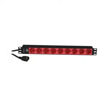 Synergy 21 ALLNET 19 inch 1U 9-Way Schuko Power Strip with C14 Plug 10A Black