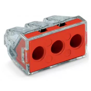 WAGO 773-173 Junction Box, 3-Pole, Push-Wire, 41A, 400V, Red/Transparent