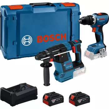 BOSCH PowerTools Combo Kit Cordless Impact Drill Driver 18V 65 + Cordless Rotary Hammer 18V 26 with 2 Batteries 5 Ah and Charger (Kit)