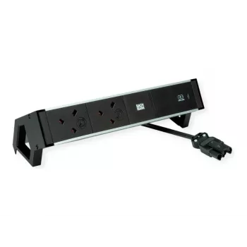Bachmann Desk 2 Alu Desk Power Strip - 2x UK Type G Sockets - 2m Cable - Black
