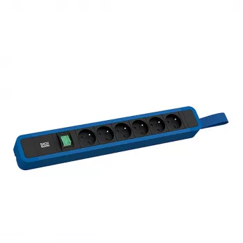 Bachmann PRIMO 2 Power Strip 6x Type E Sockets with Switch and Hanging Loop 2.0m CEE7/7 Plug RAL5010 Gentian Blue